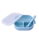 Divided plate with suction cup and silicone spoon, Bleu, Oaki