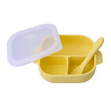 Compartmentalized plate with suction cup and silicone spoon, Pale Yellow, Oaki