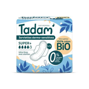 Biologisch hypoallergeen absorberend maandverband, Ultra Super +, 12 stuks, Tadam