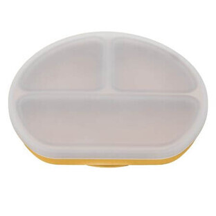 Compartmentalized silicone plate with suction cup and lid, 6 months+, Honey, Appekids