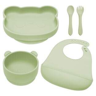Panda Silicone Diversion Set, 6 months+, Raw Green, Appekids