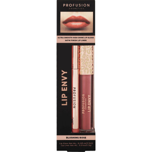 Lip Envy Blushing Rose Set, ultra smooth and glossy lip gloss &amp; lip pencil with satin finish, Profusion Cosmetics, 3.5 ml + 0.3 g