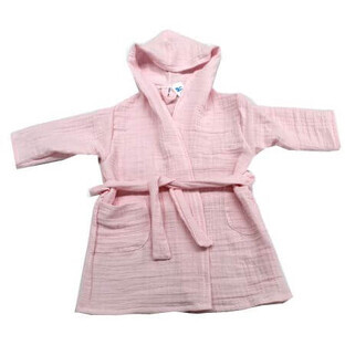 Peignoir à capuche en mousseline double épaisseur rose, 1-2 ans, Baltic Bebe