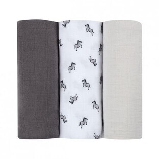 Set of 3 organic cotton muslins, 70 x 70cm, Savanna Grey, Beaba