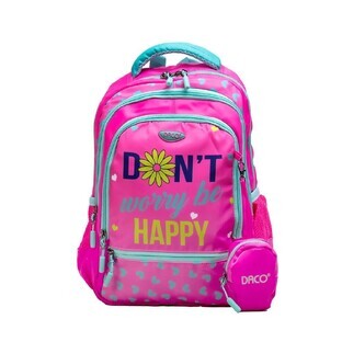 Pink backpack Don't Worry be Happy, 38 cm, Daco