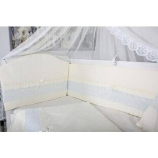 Cream crib bedding set with canopy, 11 pieces, blue, 120×60 cm, MyKids