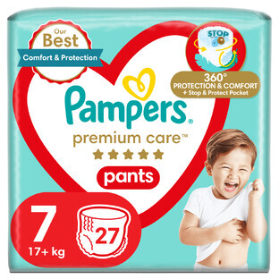 Pampers Premium Care Pants, pannolini taglia 7, 17+ kg, 27 pz.