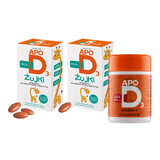 Set ApoD3 Kauwtabletten, vitamine D3 800 IE voor kinderen vanaf 3 jaar, sinaasappelsmaak, 2 x 30 kauwbare capsules + ApoD3 Max 4000 IE, 60 capsules