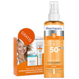 Pharmaceris S Sun Protect, dry protective body oil, SPF 50+, 200 ml + Set, sunscreen emulsion, SPF 50+, 10 ml + cream, free sample