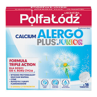Laboratoria PolfaŁŁódź Calcium Alergo Plus Junior for children from 4 years of age, lemon flavor, 16 effervescent tablets