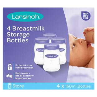 Lansinoh, biberones de almacenamiento de leche materna, 4 x 160 ml