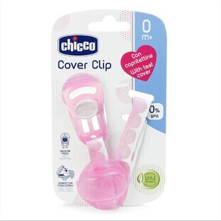 Chicco, cinta con clip y estuche para chupete, rosa, 1 unidad