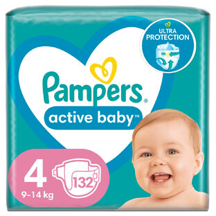 Pampers Active Baby, diapers, size 4, 9-14 kg, 132 pcs