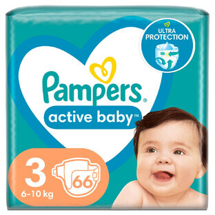 Pampers Active Baby, pañales, talla 3, 6-10 kg, 66 piezas