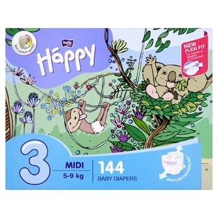 Bella Baby Happy, scutece, mărimea 3 Midi, 5-9 kg, 144 buc