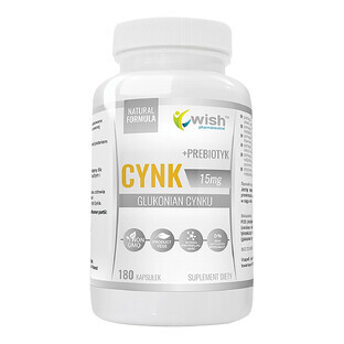 Wish Zinc 15 mg, Zinkgluconat + Präbiotikum, 180 Kapseln