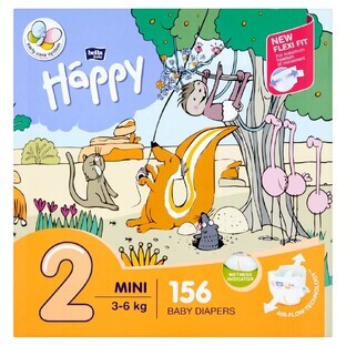 Bella Baby Happy, scutece, mărimea 2 Mini, 3-6 kg, 156 buc