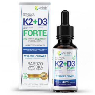 Wish Natural Vitamin K2 MK7 + D3 Forte, drops, 30 ml