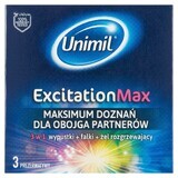 Unimil Excitation Max, geribbelde condooms met bies en verwarmende gel, 3 stuks