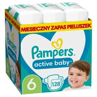 Pampers Active Baby, scutece mărimea 6, 13-18 kg, 128 buc