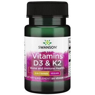 Swanson Vitamins D3 &amp; K2, vitamina D 2000 UI + vitamina K 75 µg, 60 capsule vegetali