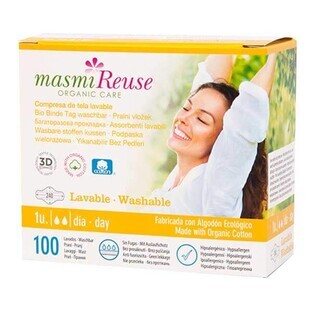Masmi Reuse, assorbente da giorno riutilizzabile, cotone biologico, 1 pezzo