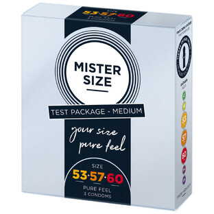 Mister Size, preservativi umidificati, lisci, confezione di prova, 53 mm + 57 mm + 60 mm, 3 pezzi