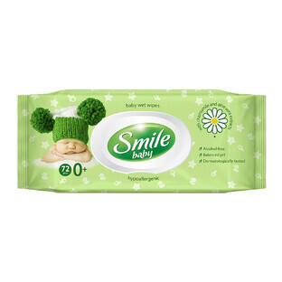 Smile Baby, toallitas húmedas con manzanilla y aloe, para bebés desde los primeros días de vida, 72 piezas