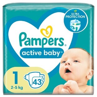 Pampers Active Baby, Windeln, Größe 1, 2-5 kg, 43 Stück