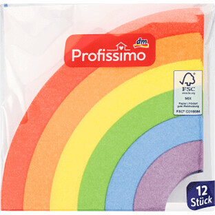 Profissimo 3-layer rainbow napkins, 12 pcs