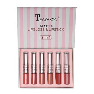 Set van 6 matte lippenstiften, Teayason, 2 In 1, 02