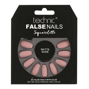 Set de 24 uñas postizas, Technic, uñas postizas, Squareletto, Matte Nude, adhesivo incluido