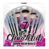 Set de 8 pinceaux de maquillage, W7, The Clam Club Rainbow, sac de rangement inclus