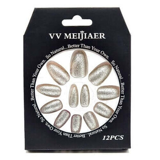 Set van 12 nepnagels met glitter, VV Meijiaer, Zilver