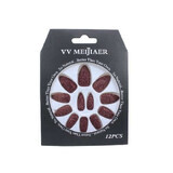 Set of 12 False Nails with Glitter, VV Meijiaer, Burgundy