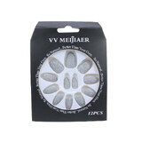 Set of 12 False Nails with Glitter, VV Meijiaer, Silver
