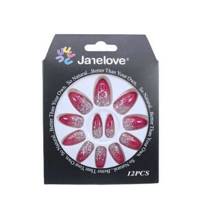 Set de 12 Uñas Postizas Degradadas con Purpurina, Janelove, Visiniu