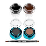 Eyebrow Kit, Kiss Beauty, Fit Eye Durable, 2 Eyebrow Gel, 2 Eyeshadow, Brush, Black-Brown