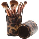 Set de 12 brochas de maquillaje, estuche de leopardo