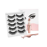 Set 5 paia di ciglia finte magnetiche, trucco, Tus magnetico e applicatore per ciglia, 029