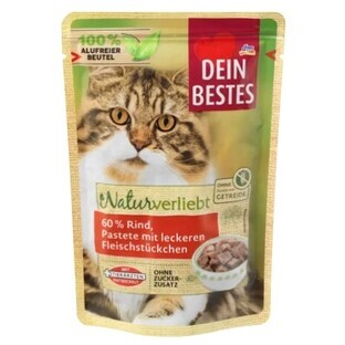 Dein Bestes, Katzennassfutter, 60% Rindfleisch mit leckerem Kaviar, 85 g