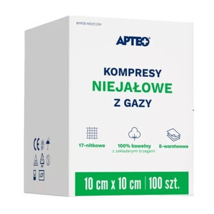 ApteoCare, compresas no irritantes, 10cm x 10cm, 100 unidades - ¡Larga duración!