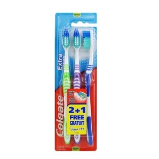 Colgate, Extra Clean, Cepillo de dientes, mediano, 3 piezas