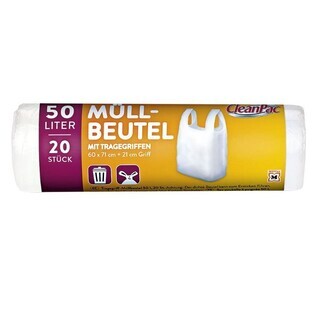CleanPac Sacchetti per rifiuti con manici 50l, 20 pezzi