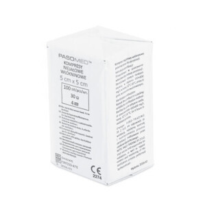Compresses en non-tissé Pasomed 4 couches 5cm x 5cm, 100 pièces - Longue durée !