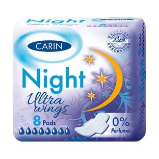 Carin Ultra Wings Night Sanitary Towels, 8 pcs