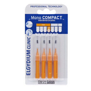 Elgydium, Clinic Mono Compact 3, Spazzolino arancione, 4 pezzi.