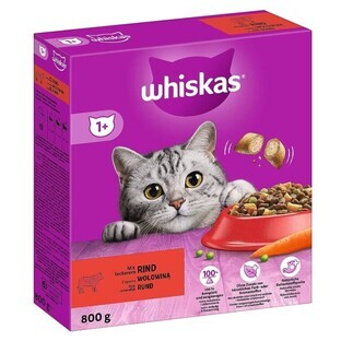 Whiskas, Adulto 1+, Pienso para gatos, ternera, 800g