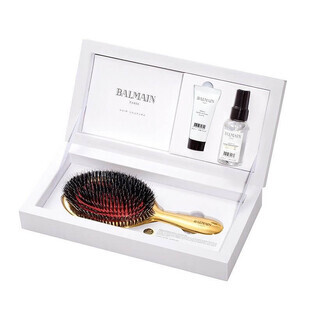 Balmain Golden Spa Brush set de cepillo de cera dorada + elixir de argán + acondicionador en spray