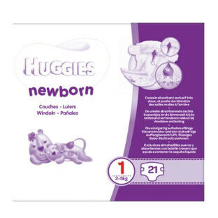 Huggies, nouveau-né, taille 1, 2-5 kg, couches, 21 pièces